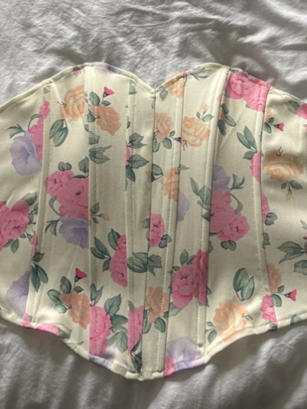 Floral Bustier Corset Top - Cream with Pink Floral Print